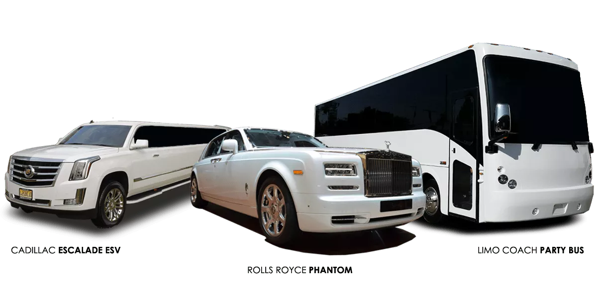 Images of the Cadillac Escalade ESV Limousine, Rolls Royce Phantom and the 42p limo coach party bus on display Images of the Cadillac Escalade ESV Limousine, Rolls Royce Phantom and the 42p limo coach party bus on display